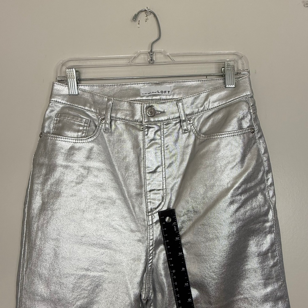 LOFT Jeans Womens 28/6 The Straight Metallic Silver High Rise Straight Leg Denim - Picture 3 of 9